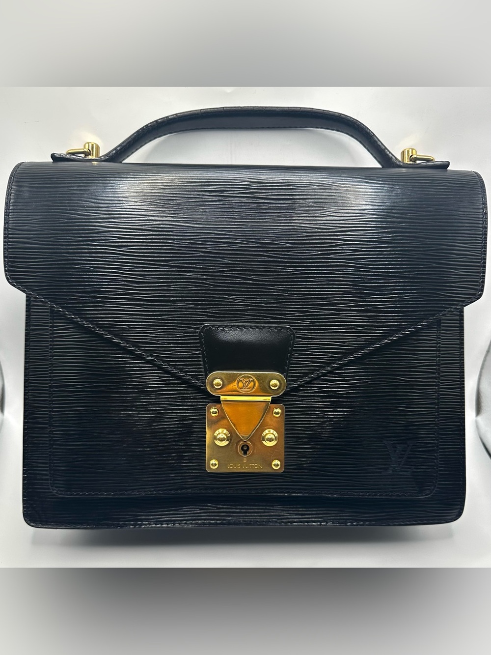 Louis Vuitton Black Epi Leather Top-Handle Satchel with Gold Hardware